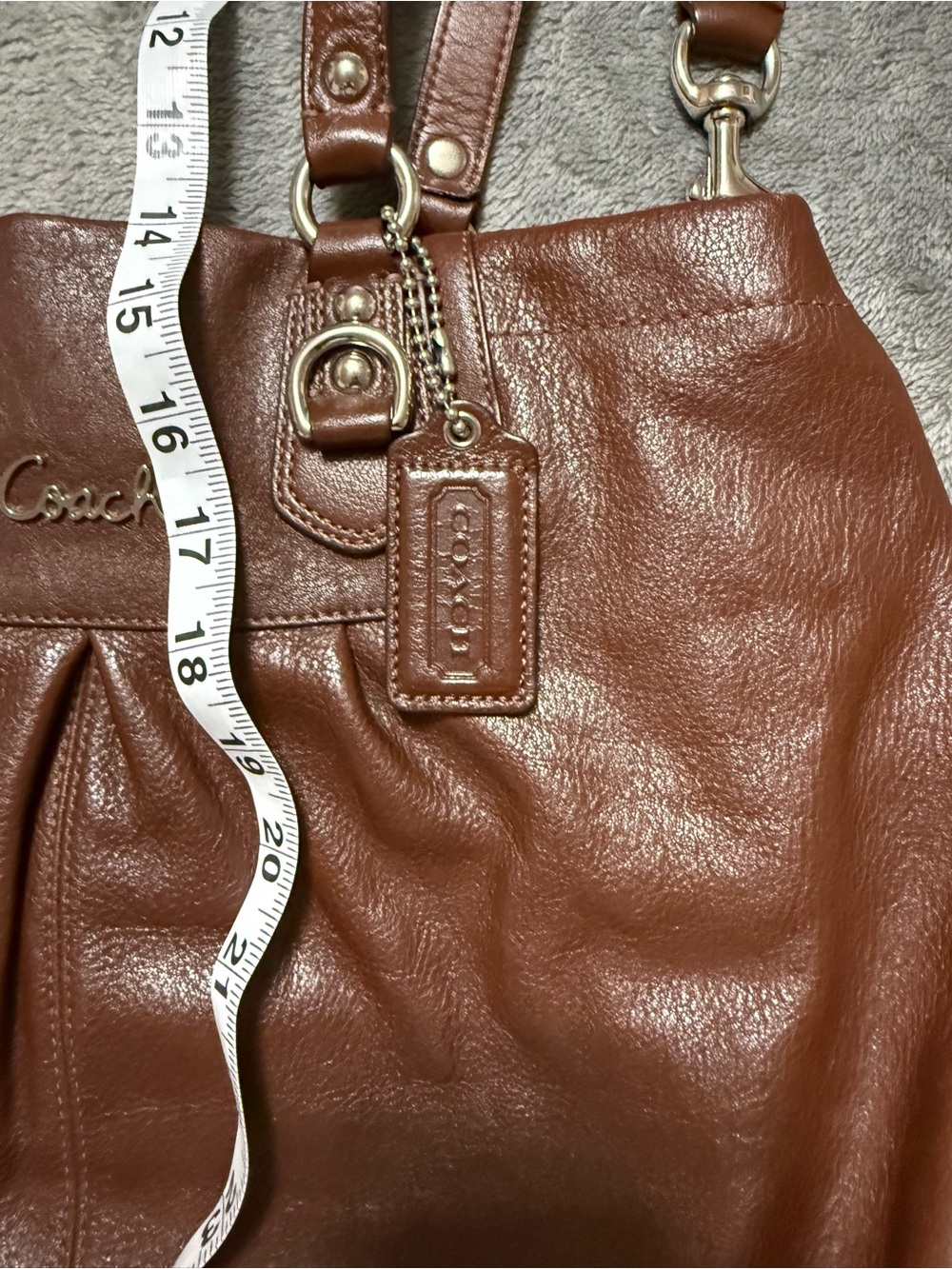 Coach Chocolate Brown Leather Tote with Adjustable Strap - Picture 5 of 10